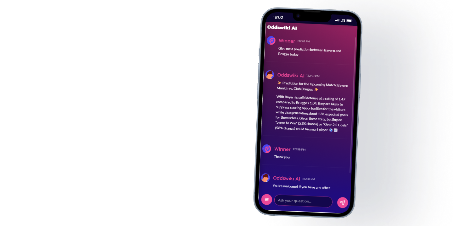 OddsWiki AI chatbot interface for instant betting predictions and tips