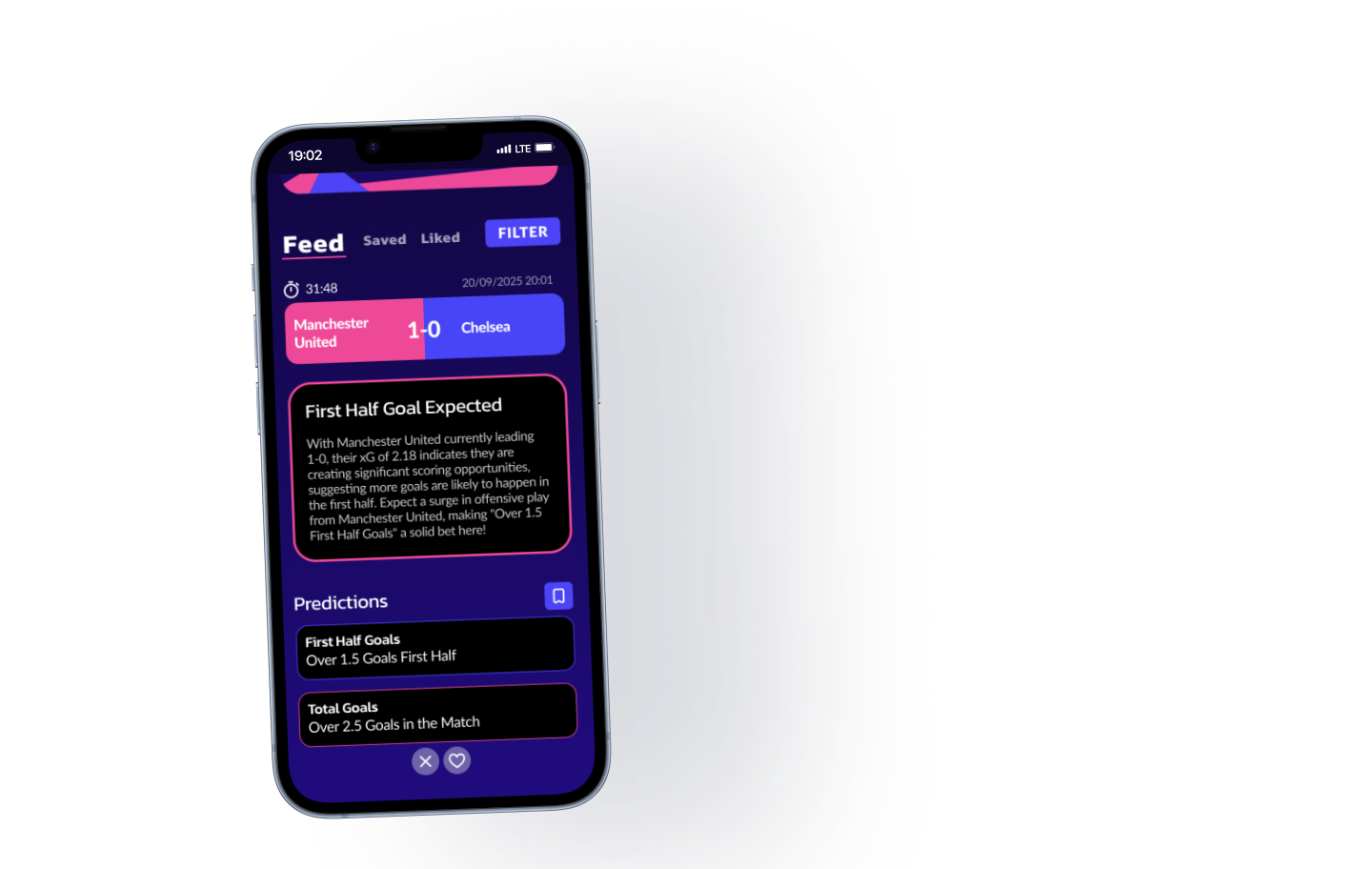 OddsWiki live match feed with real-time predictions and statistics